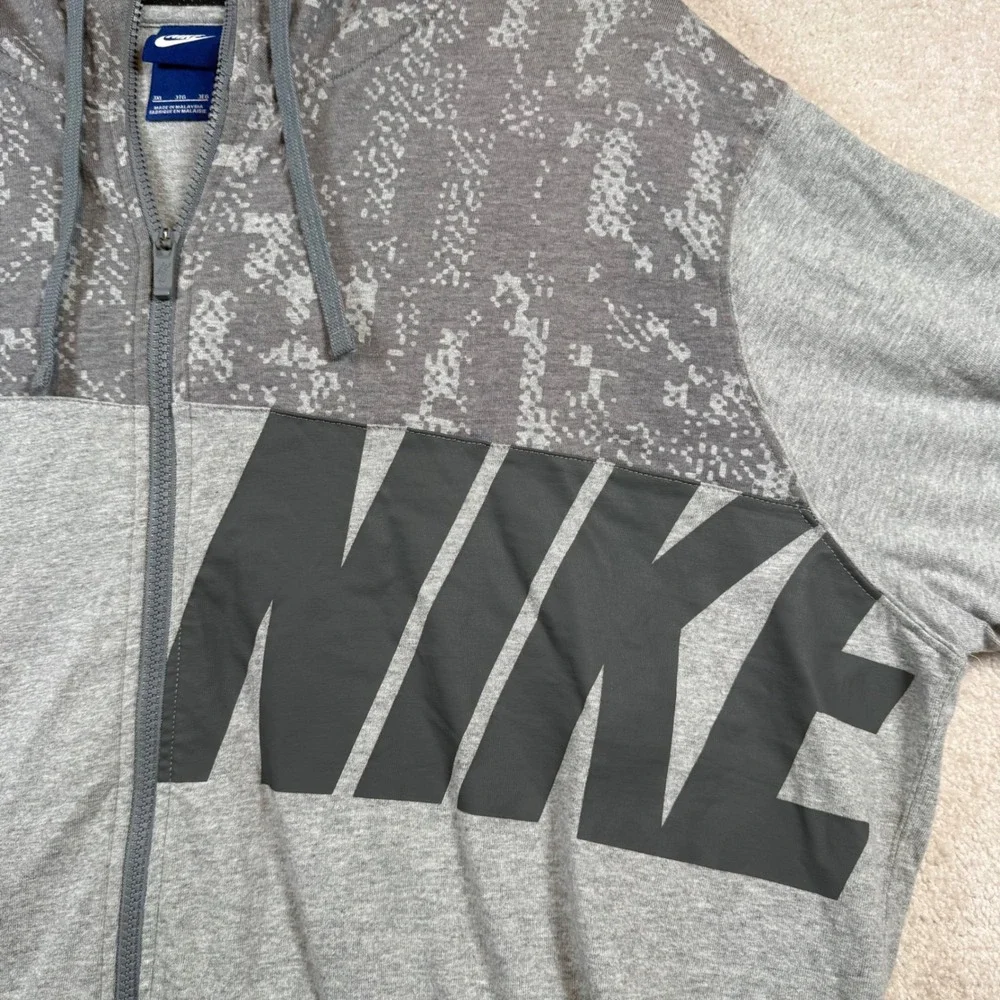 Nike Full Zip Hoodie Mens 3XL Grey Graphic Pixelated Lightweight Sportswear